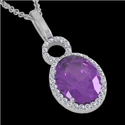 3 CTW Amethyst & Micro Pave Halo VS/SI Diamond Necklace 14K White Gold - REF-45A3X - 22750