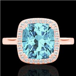 3.50 CTW Sky Blue Topaz & Micro VS/SI Diamond Halo Solitaire Ring 14K Rose Gold - REF-40Y5K - 22853