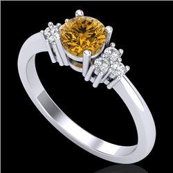 0.75 CTW Intense Fancy Yellow Diamond Engagement Classic Ring 18K White Gold - REF-101T8M - 37588