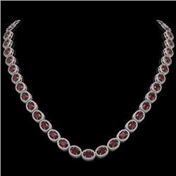 32.82 CTW Garnet & Diamond Halo Necklace 10K White Gold - REF-501M3H - 40445