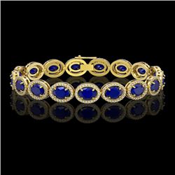 22.89 CTW Sapphire & Diamond Halo Bracelet 10K Yellow Gold - REF-291K5W - 40609