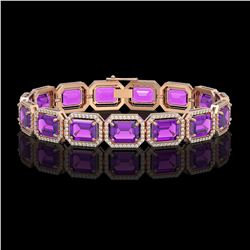 34.86 CTW Amethyst & Diamond Halo Bracelet 10K Rose Gold - REF-324H9A - 41562