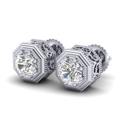 1.07 CTW VS/SI Diamond Solitaire Art Deco Stud Earrings 18K White Gold - REF-190A9X - 37094