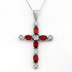 3.15 CTW Garnet & Diamond Necklace 10K White Gold - REF-33T6M - 11281