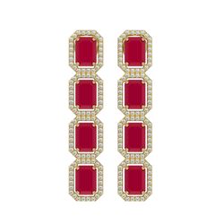 12.33 CTW Ruby & Diamond Halo Earrings 10K Yellow Gold - REF-168N2Y - 41431