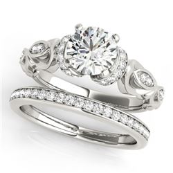 1.4 CTW Certified VS/SI Diamond Solitaire 2Pc Wedding Set Antique 14K White Gold - REF-384M8H - 3147