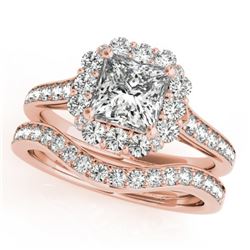 1.75 CTW Certified VS/SI Princess Diamond 2Pc Set Solitaire Halo 14K Rose Gold - REF-455K8W - 31368