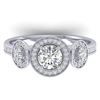 1.25 CTW Certified VS/SI Diamond Art Deco 3 Stone Micro Halo Ring 14K White Gold - REF-134W5F - 3036