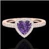 Image 1 : 1 CTW Amethyst & Micro Pave Ring Heart Halo 14K Rose Gold - REF-33X6T - 21399