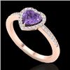 Image 2 : 1 CTW Amethyst & Micro Pave Ring Heart Halo 14K Rose Gold - REF-33X6T - 21399