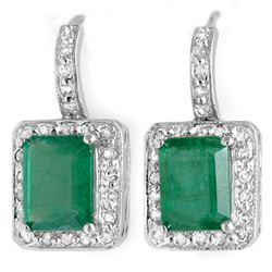 3.50 CTW Emerald & Diamond Earrings 18K White Gold - REF-87N8Y - 10206