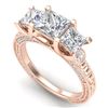 Image 1 : 2.66 CTW Princess VS/SI Diamond Art Deco 3 Stone Ring 18K Rose Gold - REF-581A8X - 37158