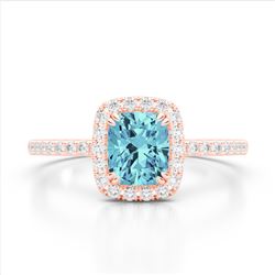 1.25 CTW Sky Blue Topaz & Micro Pave VS/SI Diamond Halo Ring 10K Rose Gold - REF-34F5N - 22913