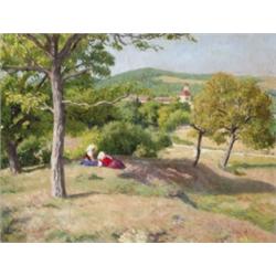 Glatz Oszkár (Budapest, 1872 - Budapest, 1958) - Domboldalon piheno gyermek, 1942