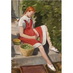 Magyar festo, 1930 körül - Borsófejto lány