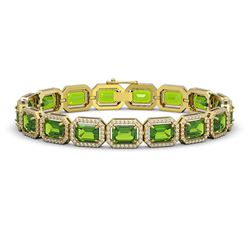 25.41 CTW Peridot & Diamond Halo Bracelet 10K Yellow Gold - REF-365N8Y - 41407