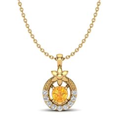 0.20 CTW Citrine & Micro Pave VS/SI Diamond Halo Necklace 18K Yellow Gold - REF-22W8F - 20362