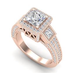 3.53 CTW Princess VS/SI Diamond Micro Pave 3 Stone Ring 18K Rose Gold - REF-618W2F - 37176