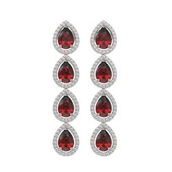 8.2 CTW Garnet & Diamond Halo Earrings 10K White Gold - REF-135K3W - 41183