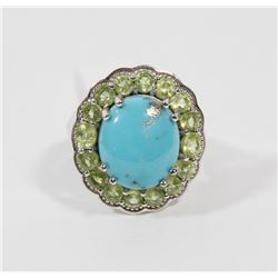 4) STERLING SILVER WITH TURQUOISE & PERIDOT RING