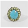 Image 1 : 4) STERLING SILVER WITH TURQUOISE & PERIDOT RING