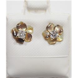 5) 14KT CZ EARRINGS MOTHER OF PEARL 2IN1 EARRINGS