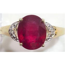 8) STERLING SILVER RUBY WITH 2 DIAMOND RING