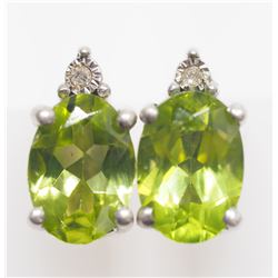 12) STERLING SILVER PERIDOT DIAMOND EARRINGS