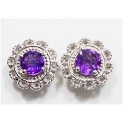 21) ST. SILVER ANTIQUE DESIGN AMETHYST EARRINGS