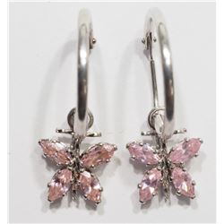 24) 14KT HOOP PINK CZ BUTTERFLY EARRINGS