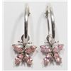 Image 1 : 24) 14KT HOOP PINK CZ BUTTERFLY EARRINGS