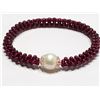 Image 1 : 26) GARNET & CULTURED PEARL FLEXIBLE BRACELET