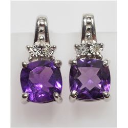 27) STERLING SILVER AMETHYST W/DIAMOND EARRINGS