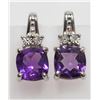 Image 1 : 27) STERLING SILVER AMETHYST W/DIAMOND EARRINGS