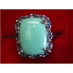 32) STERLING SILVER TURQUOISE W/TANZANITE RING