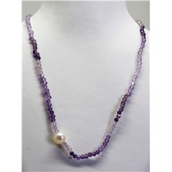 36) ST. SILVER AMETHYST FRESHWATER PEARL NECKLACE