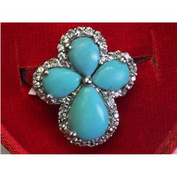 37) STERLING SILVER TURQUOISE WHITE TOPAZ RING
