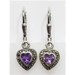 50) STERLING SILVER AMETHYST MARCASITE EARRINGS