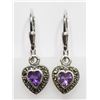 Image 1 : 50) STERLING SILVER AMETHYST MARCASITE EARRINGS