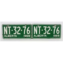 SET OF 2- 1968 ALBERTA LICENSE PLATES.