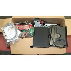 BOX OF COMPUTER PARTS INCL 38 VIDEO CARDS, CABLES