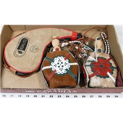 LOT OF 3  FUR & LEATHER FLASKS.