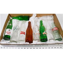 FLAT OF 10 VINTAGE SODA BOTTLES.