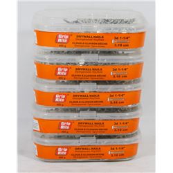 5 TUBS OF GRIP RITE DRYWALL NAILS 3D 1-1/4"