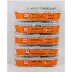 5 TUBS OF GRIP RITE DRYWALL NAILS 3D 1-1/4"