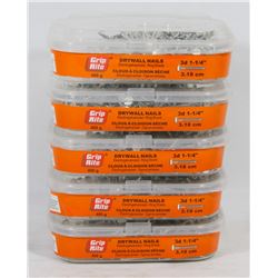 5 TUBS OF GRIP RITE DRYWALL NAILS 3D 1-1/4"