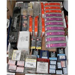 LARGE FLAT OF ASSORTED FASTENERS INCLUDING STAPLES