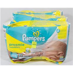 3 BAGS OF PAMPERS PREEMIE SWADDLERS