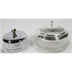 2 LARGE GLASS & SILVER SERVERS