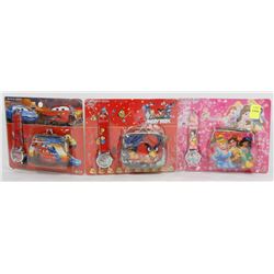 LOT OF THREE NEW KIDS WATCH AND WALLET SETS